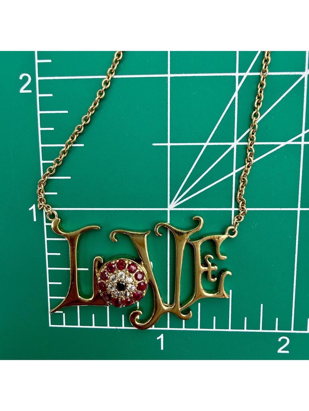 Vintage LOVE Necklace. Ruby and Diamond. Sterling Silver 925 and Gold Overlay. - Picture 8 of 10